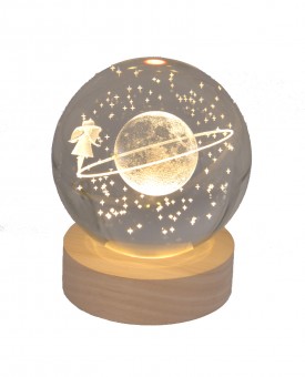 Engraved glass ball dreamer incl. wooden LED coaster 