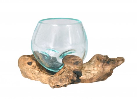 Vase en verre sur bas de racine arabique 5cm, 1 pièce 
