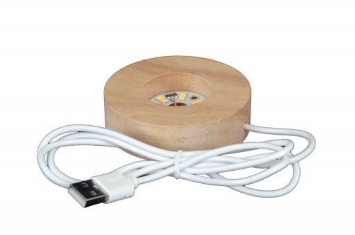 support LED en bois- lumière claire/port USB 