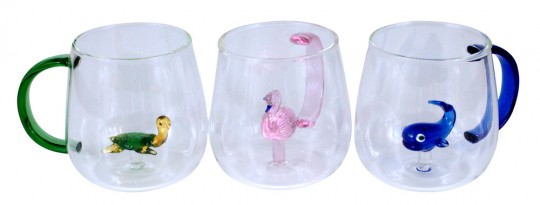 Lustiges Trinkglas mit Glastier 12 Stück sortiert 
